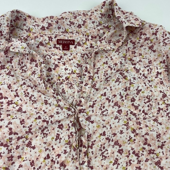Merona Button Up Shirt Womens Juniors 3 Pink Floral - Picture 4 of 9